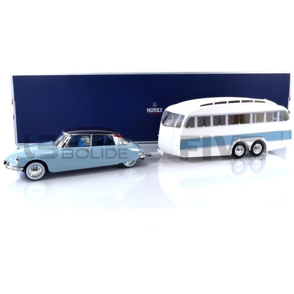 NOREV 1/18 – CITROEN DS 19 + Caravane Digue Panoramic 1960 - Little Bolide
