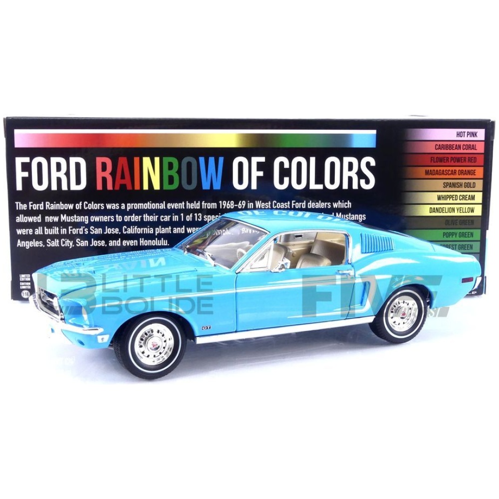 1968 Ford Mustang Fastback Sierra Blue Ford Rainbow Of Colors West Coast  USA Special Edition Mustang 1/18 Diecast Model Car Greenlight 13640