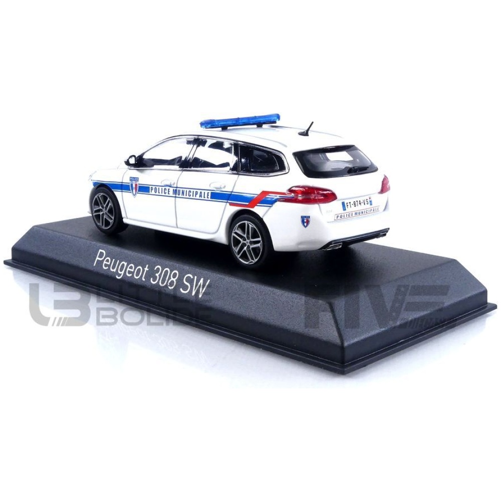 Miniature Peugeot 308 SW Police Municipale Signalisation Jaune Bleu Norev