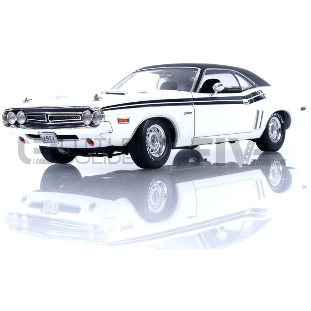1971 Dodge Challenger R T Bright White with Black Stripes and Top 1/18  Diecast Model Car Greenlight 13668