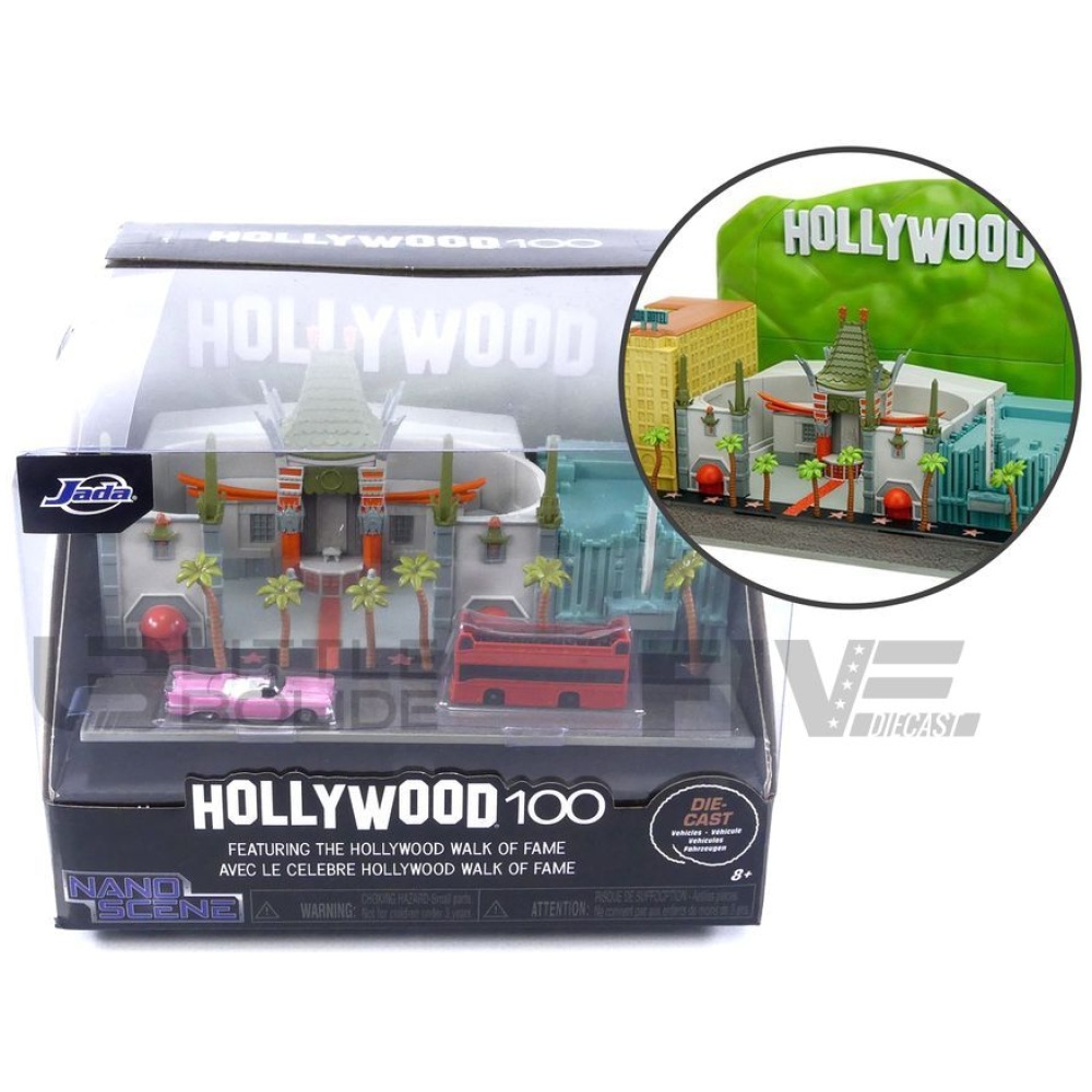 jada toys 87 cadillac hollywood walk of fame diorama + 2 cars accessories figurines