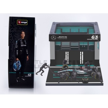 bburago 43 mercedesamg w15 pit pass diorama playset 2023 racing cars formula 1