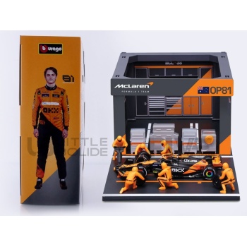 bburago 43 mclaren mcl38 pit pass diorama playset 2024 racing cars formula 1