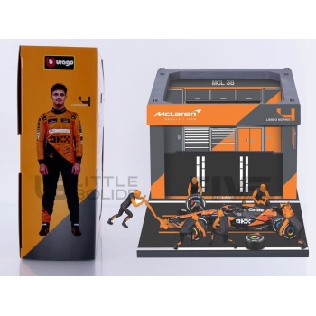 bburago 43 mclaren mcl38 pit pass diorama playset 2024 racing cars formula 1